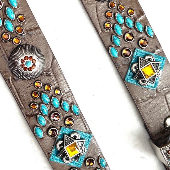 Rhinestones embellished Genuine Leather Western belt 34 main image 5